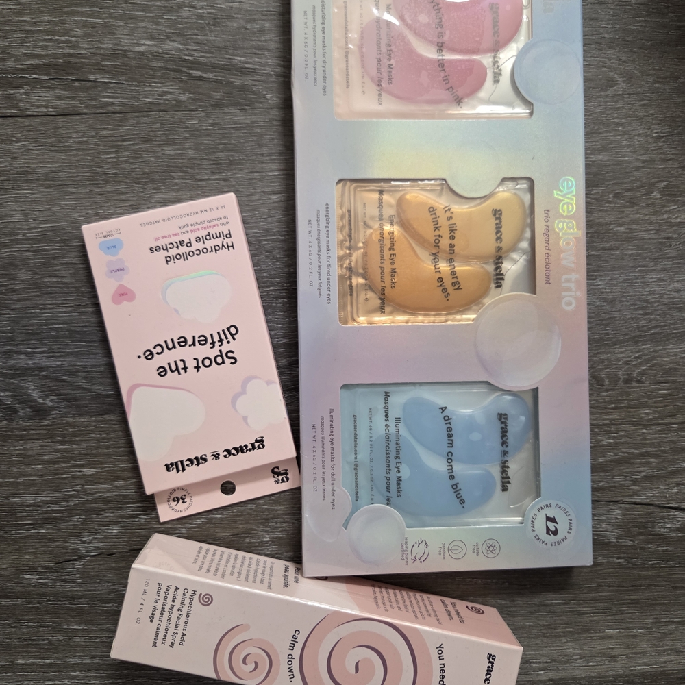 Grace & Stella Set - Eye Gels, Pimple Patches, Hydrochlorous Calming Face Spray